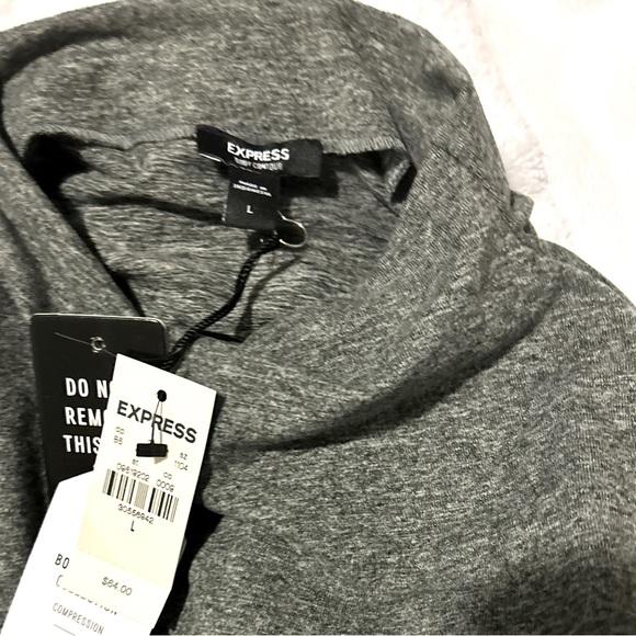 Express Body Contour Cozy Mock Neck Cutout Bodysuit, Gray Color , Size Large - Picture 6 of 7